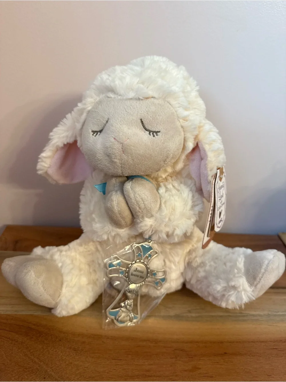Ganz serenity lamb with crib cross Jesus loves me, plush stuffed animal blue NWT